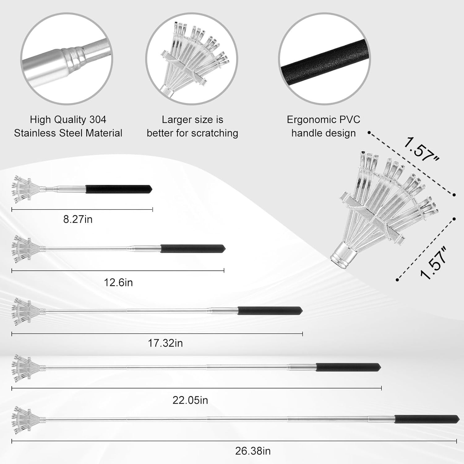 4 Pack Metal Portable Telescoping Back Scratchers with Rubber Handles