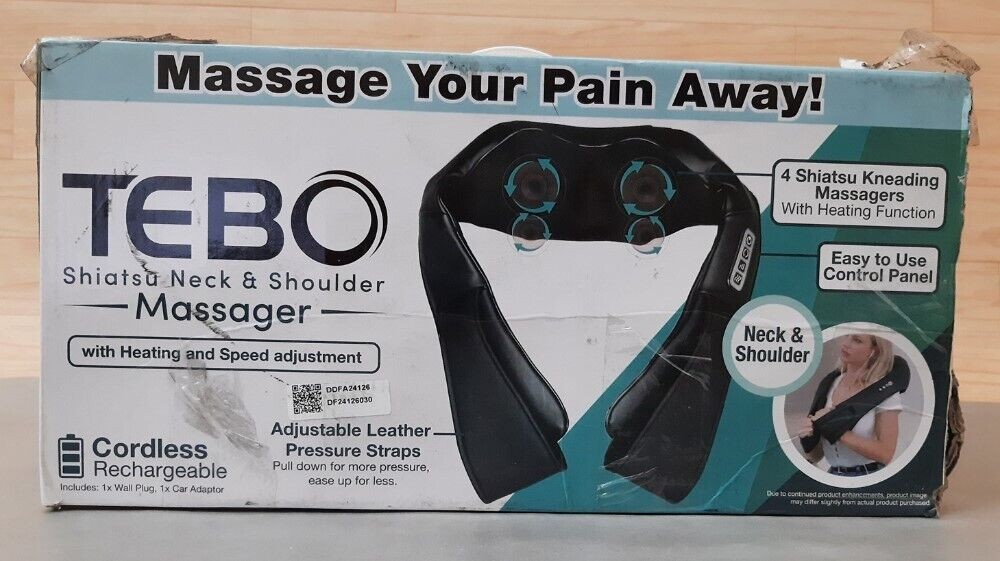 TEBO Shiatsu Neck & Shoulder Massager 4 Kneading Heads 9 Body Areas With Heat