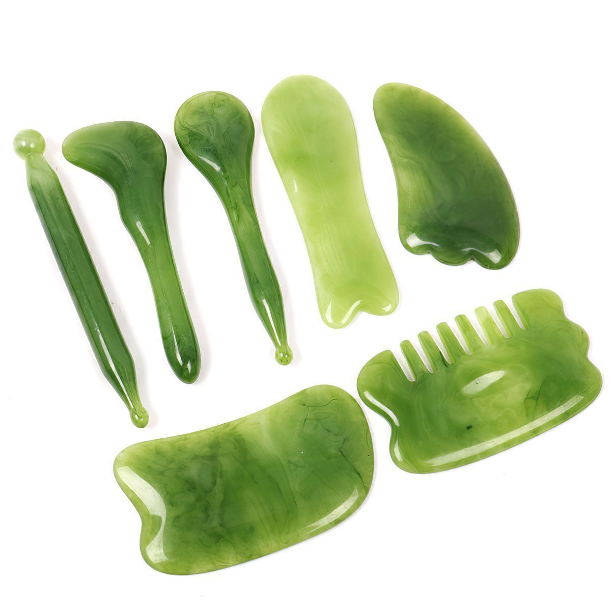 7Pcs Set Gua Sha Natural Resin Quartz Stone Shape Facial Body Massage Board Tool