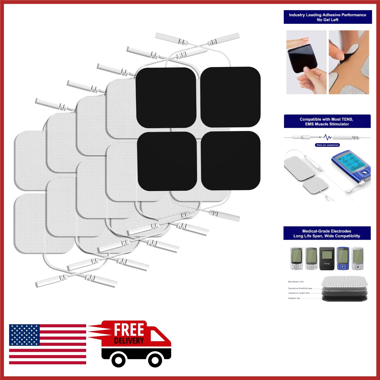 TENS Unit Replacement Pads 2×2 20pcs Reusable Electrodes for Electrotherapy
