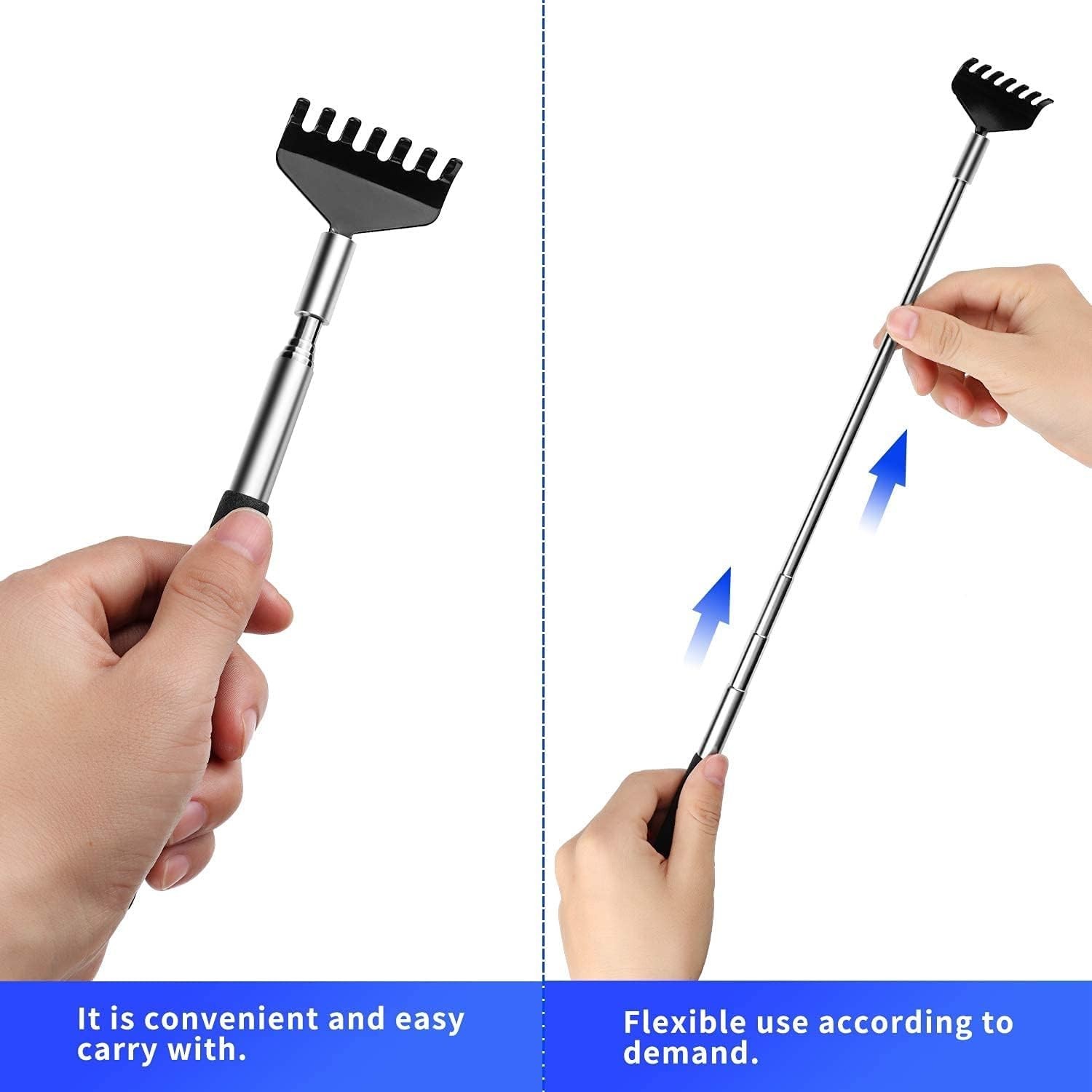 2 Pack Portable Extendable Back Scratcher, Stainless Steel Telescoping Back Scra