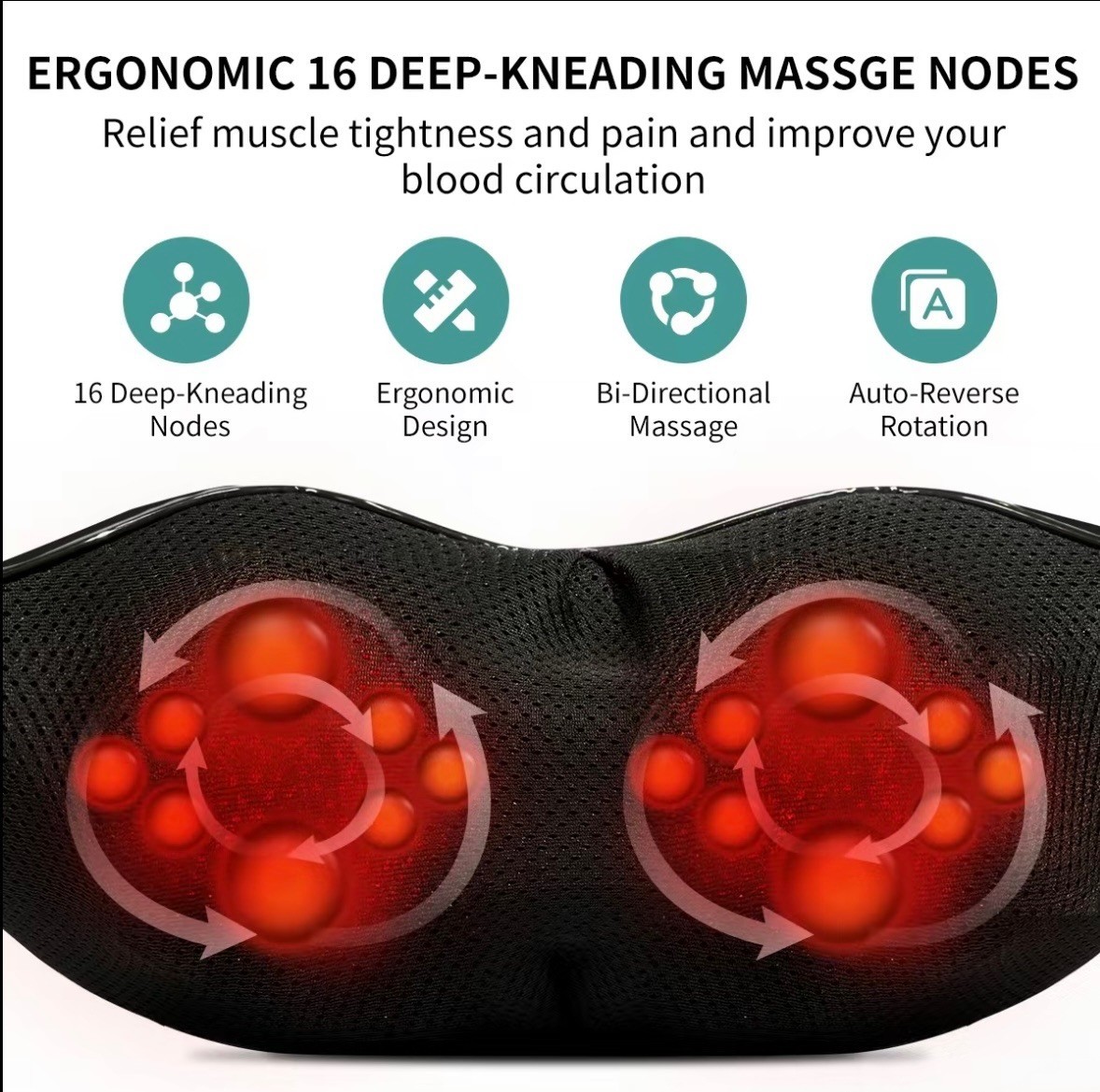 Medcursor Neck Shoulder Massager with Heat Shiatsu 16 Nodes Kneading Black New S