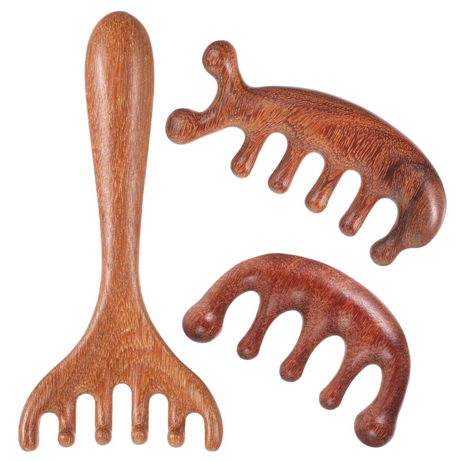3 Pcs Wooden Head Scalp Massager Comb, Gua Sha Head Massage Tool Hair Massage…
