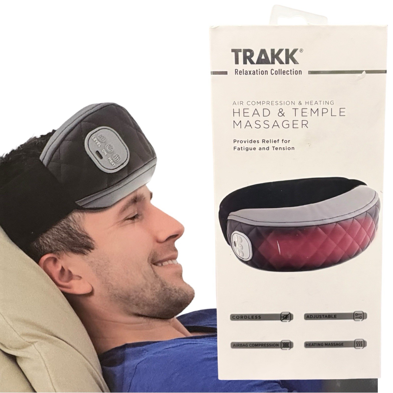 TRAKK Air Compression Heating Head Temple Massager Rechargeable Black #501