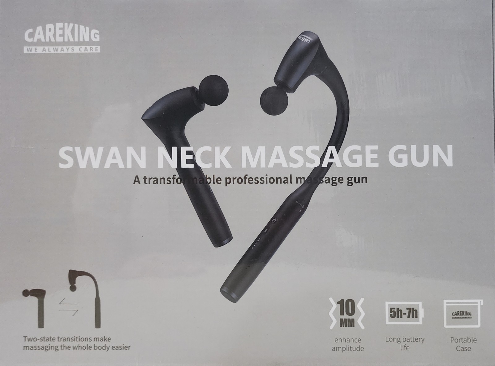 Careking Swan Neck Massage Gun Cordless Detachable 4 Heads 20-Inch Black