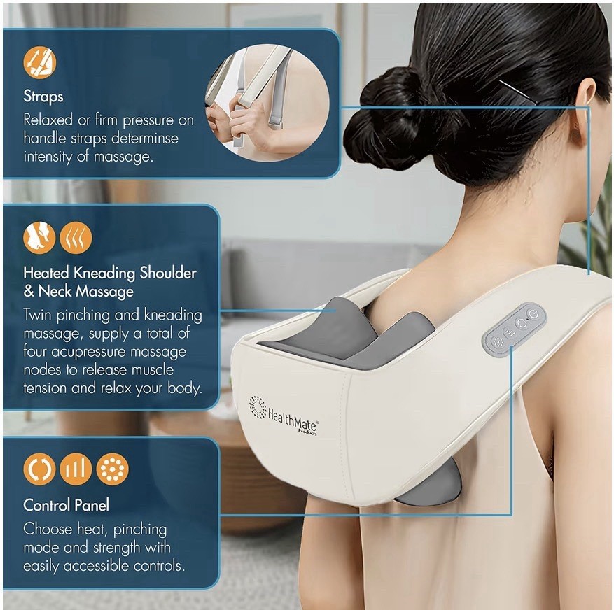 Massage Belt for Shoulder, Neck, Waist, Back, Legs Beige Gray Synthetic Leather