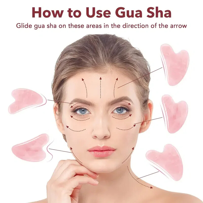 Natural Rose Quartz Gua Sha Pink Jade Body Guasha Board Facial Massage Tool