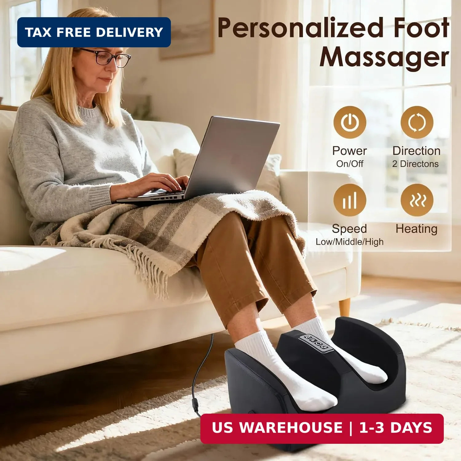 Foot Massager with Heat, Electric Foot and Calf Massager with Roller, Deep Tissu