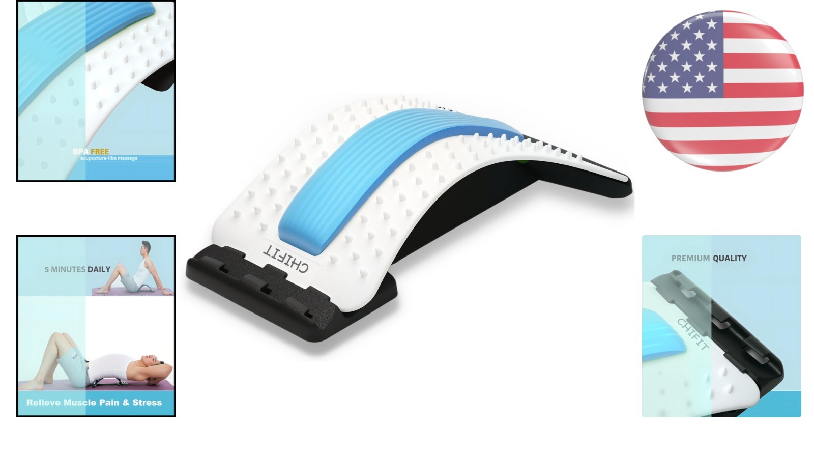 Portable Back Stretcher with 92 Acupressure Points for Lumbar Pain Relief