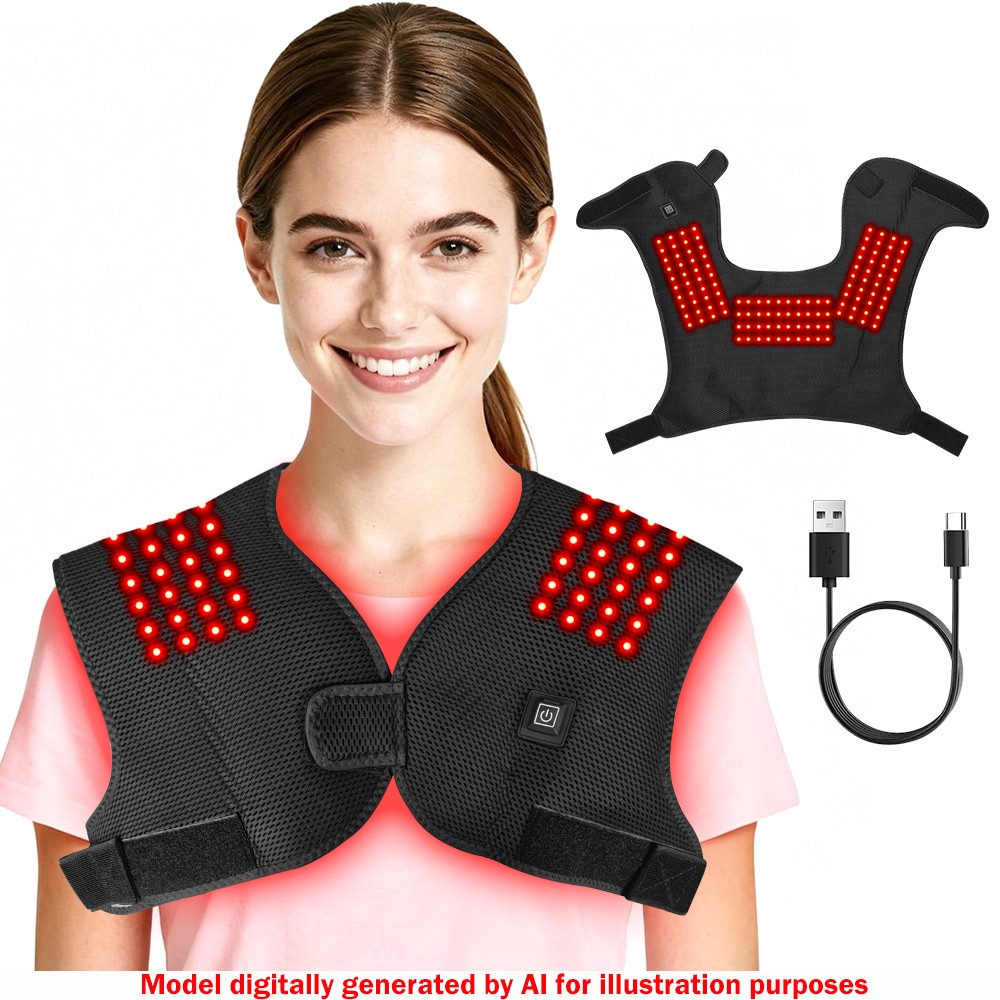 Cordless Red Light Shoulder Heating Pad 3 Temp Ergonomic Wrap Muscle Pain Relief