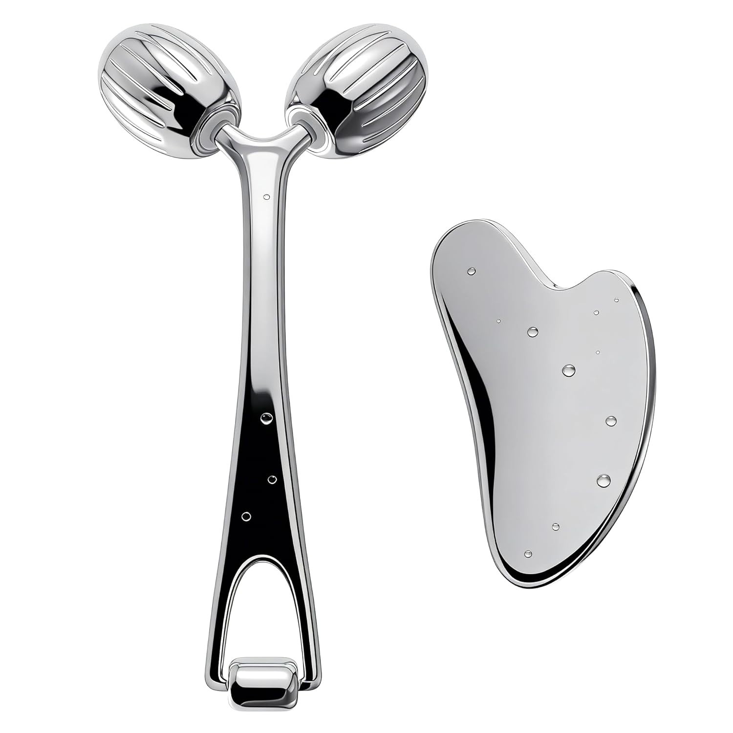 Stainless Steel Facial Roller & Gua Sha Set – Cooling Massage for All Skin Types