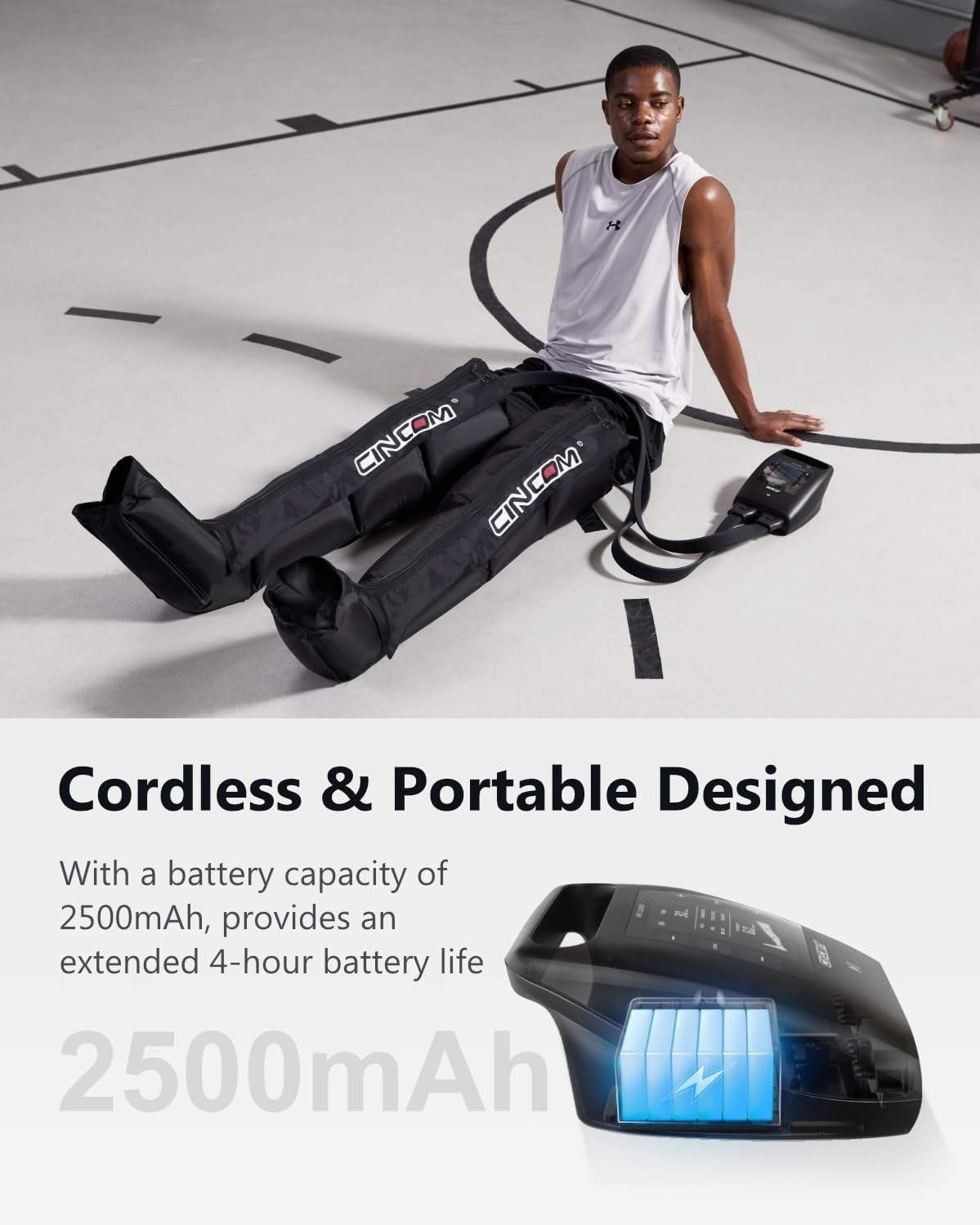Cordless Leg Recovery System with Dynamic Compression Massage Technology