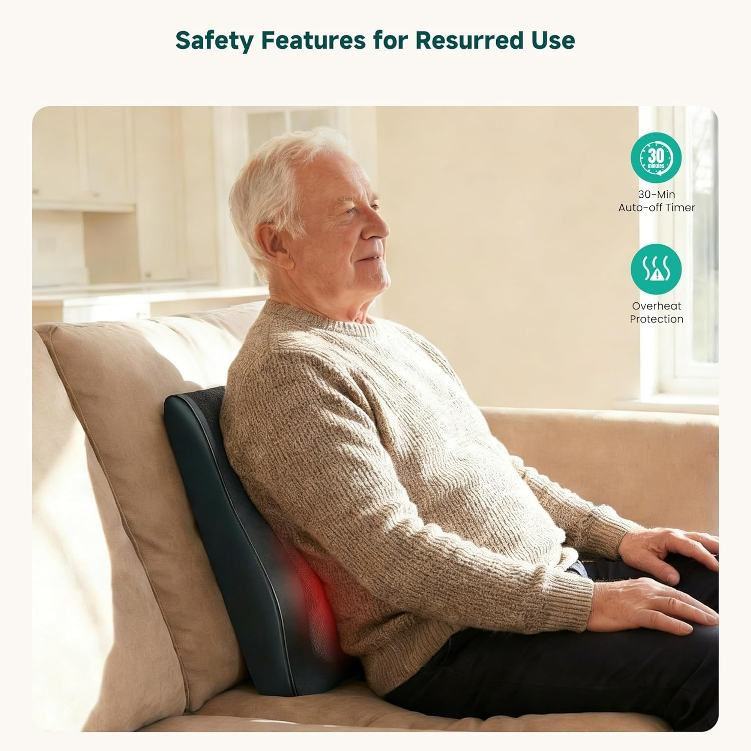 Snailax Back Pain Deep Tissue Massager w/ Heat SL-128B Back Neck Shoulder Pillow