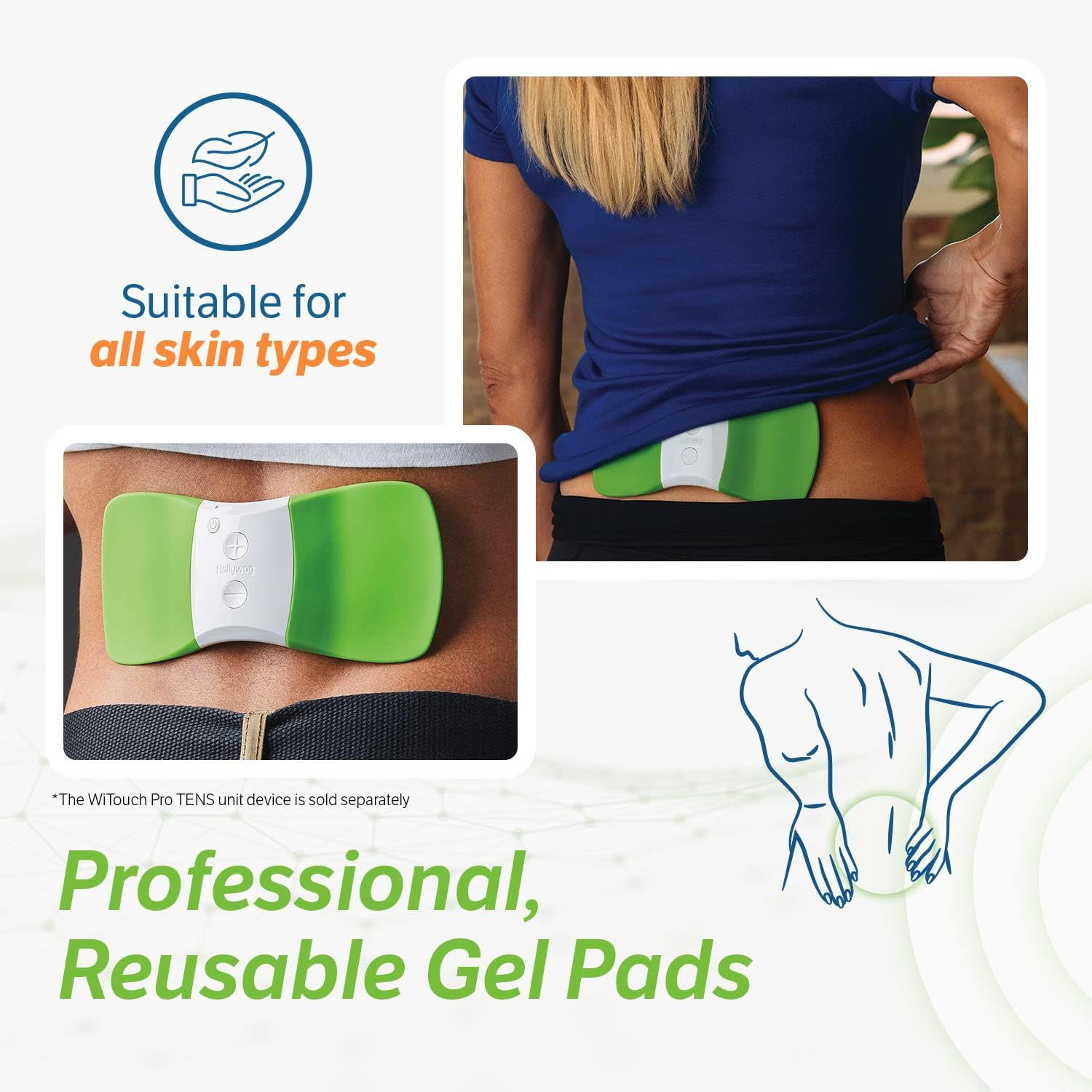 Hollywog TENS Unit Replacement Gel Pads, Witouch Pro & Aleve Direct Therapy TENS