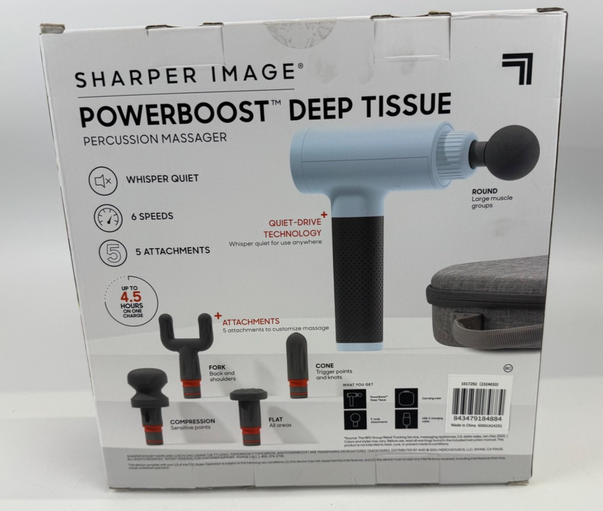 Sharper Image Powerboost Massage Gun Version 3.0-5 Attachments, Quiet Motor,