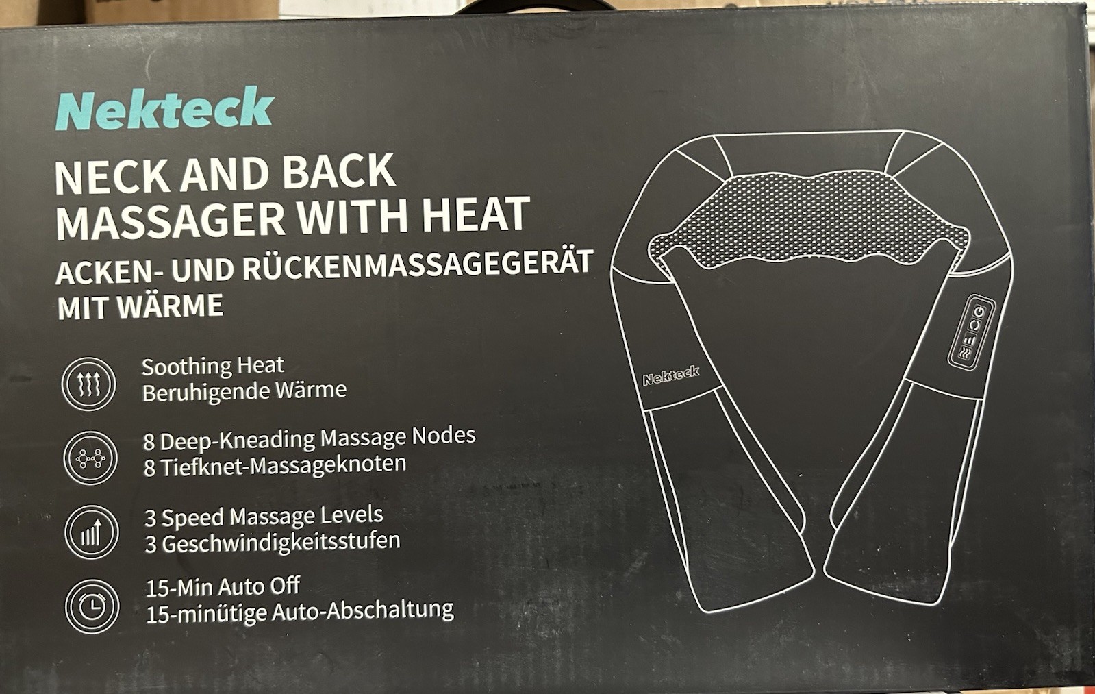 Nekteck Shiatsu Deep Kneading Heated Neck/Back/Shoulder Massager 8-Node Black