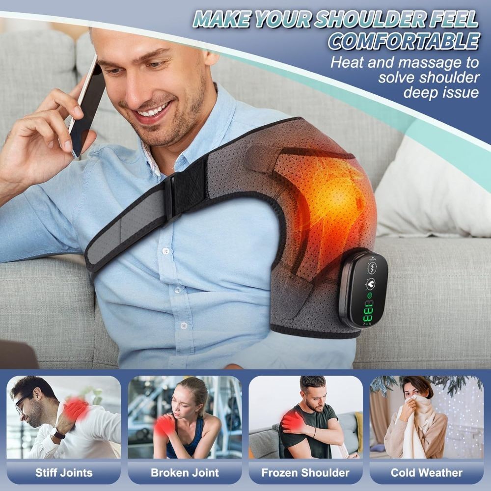 Electric Cordless Heated Shoulder Brace, Shoulder Heating Pad Wrap with Massage