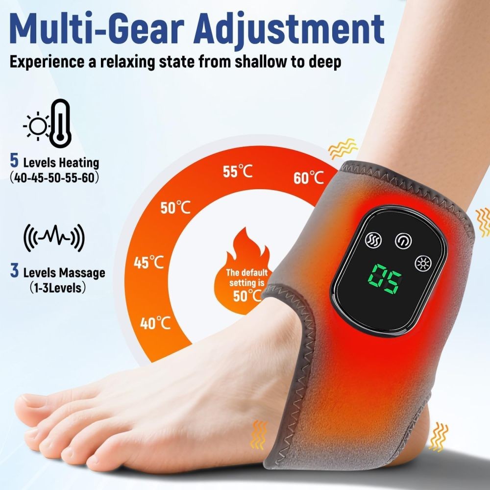 1/2x Electric Foot Ankle Massager Pain Relief 5 Heat Levels, 3 Vibration Modes