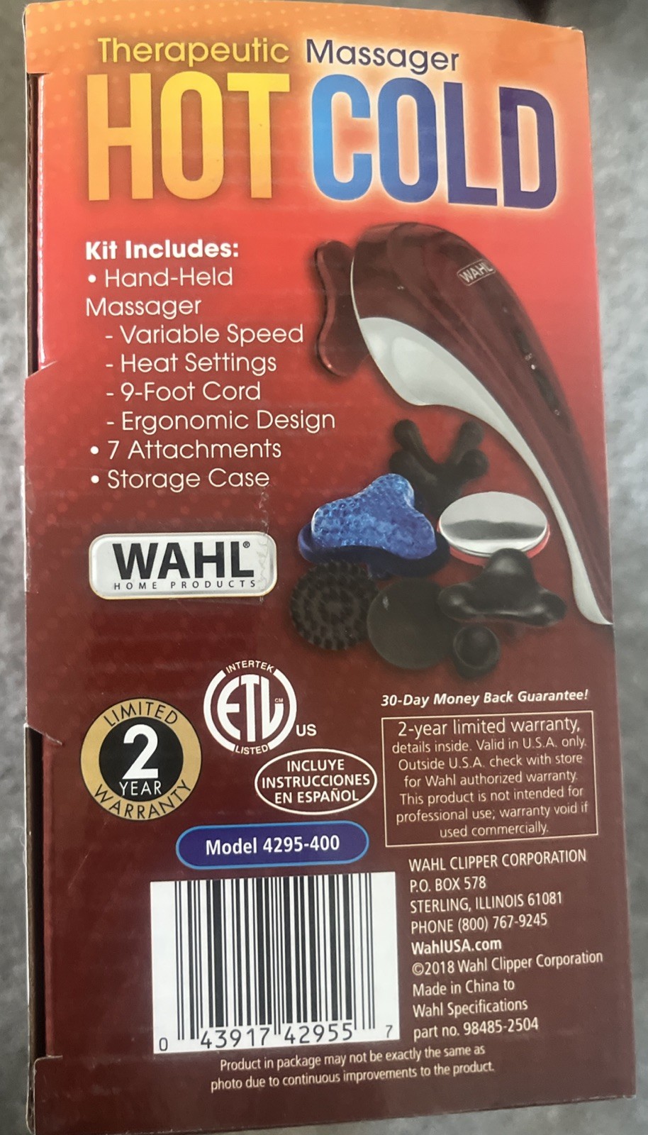 Wahl Therapeutic Hot Cold Handheld Massager Variable Speed Muscle Pain Soreness