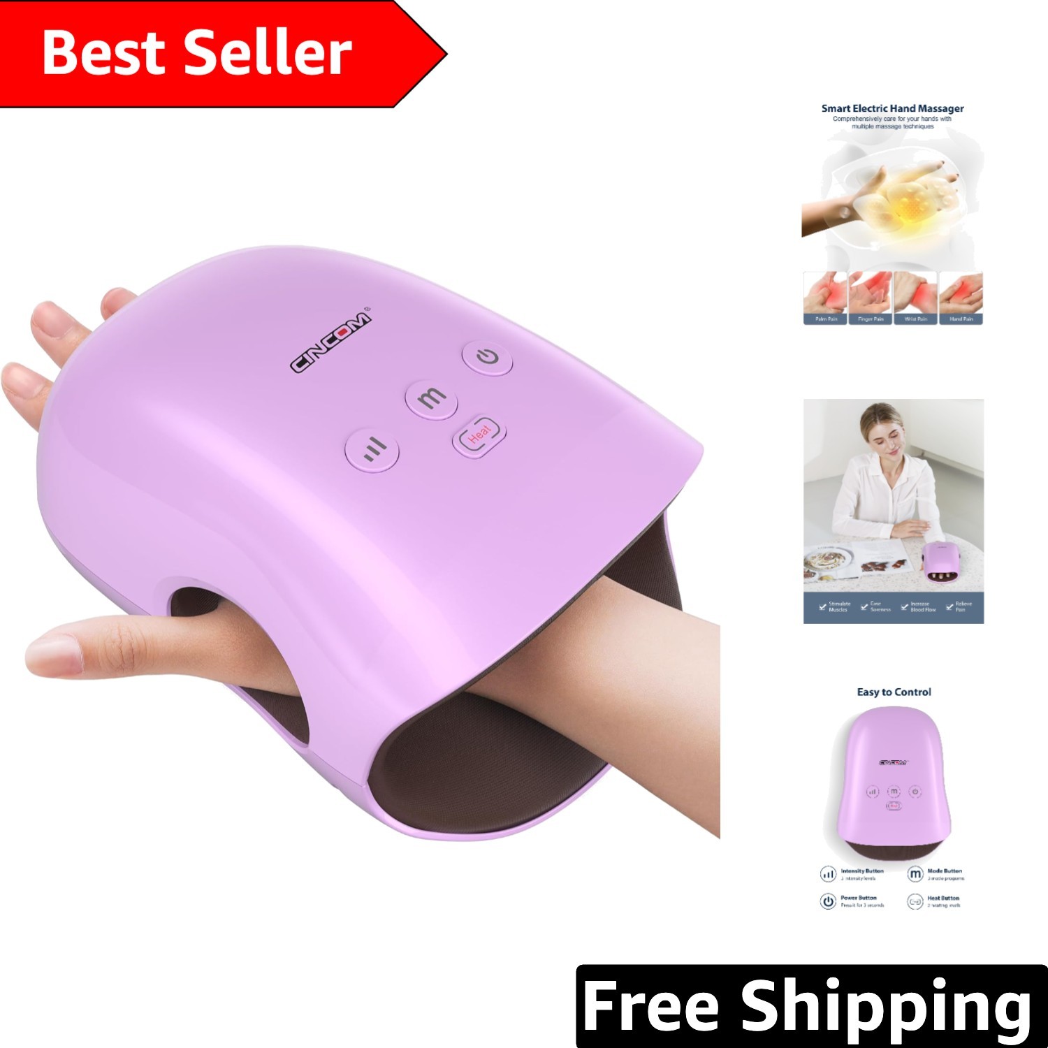 Lightweight Cordless Hand Massager with Soothing Heat for Circulation Support