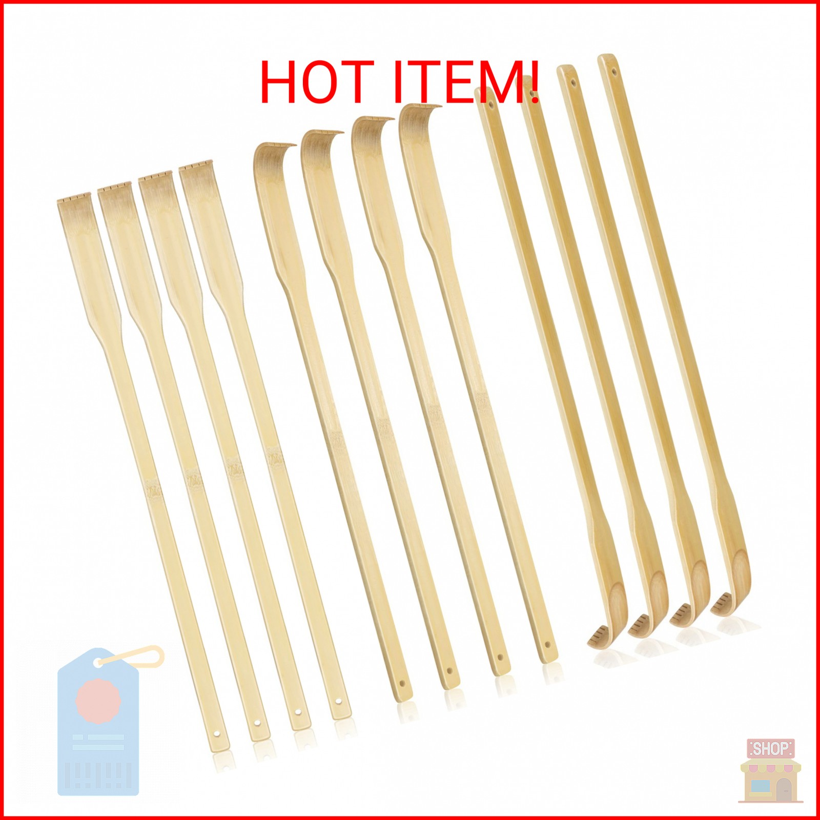 UPlama 12 PCS Natural Bamboo Back Scratcher, 16.5 Inch Long Handle Wooden Back S