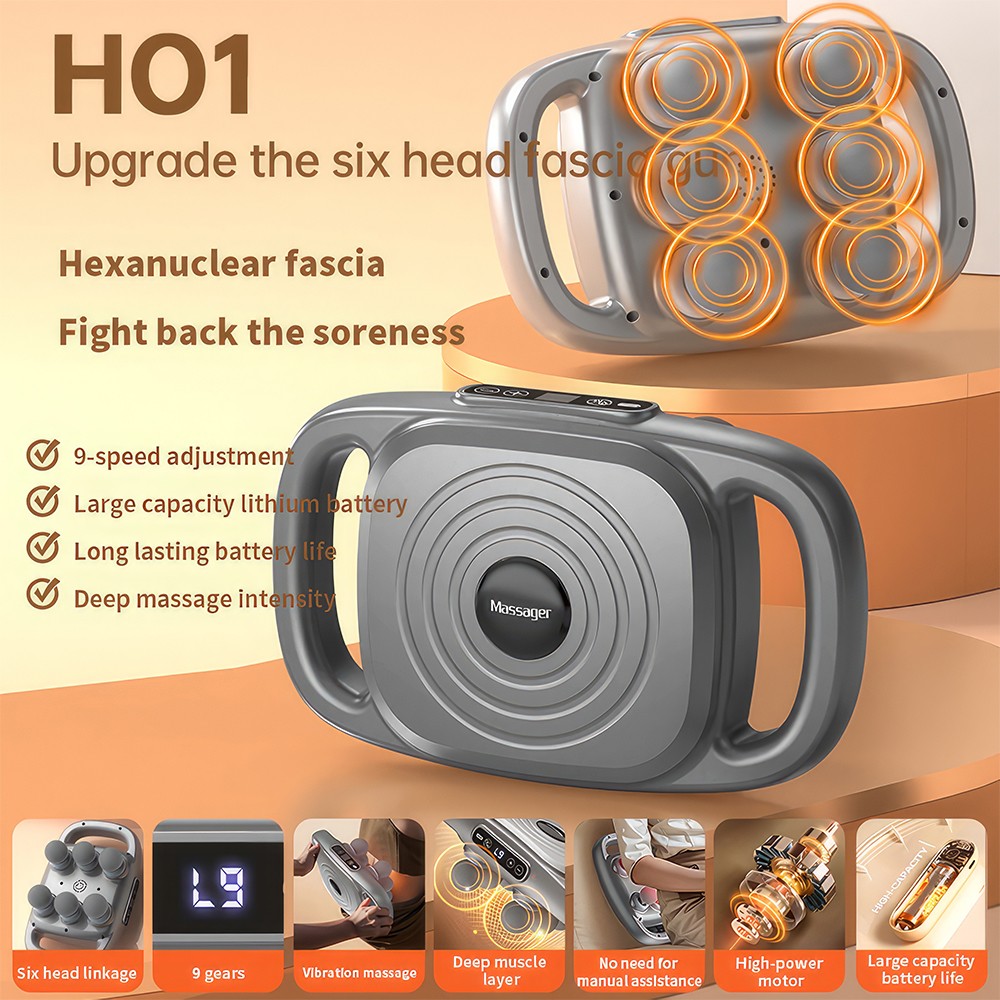 Pro 6 Heads Fascia Massage Gun Back Legs Waist Hips Muscle Relaxation Upgraded