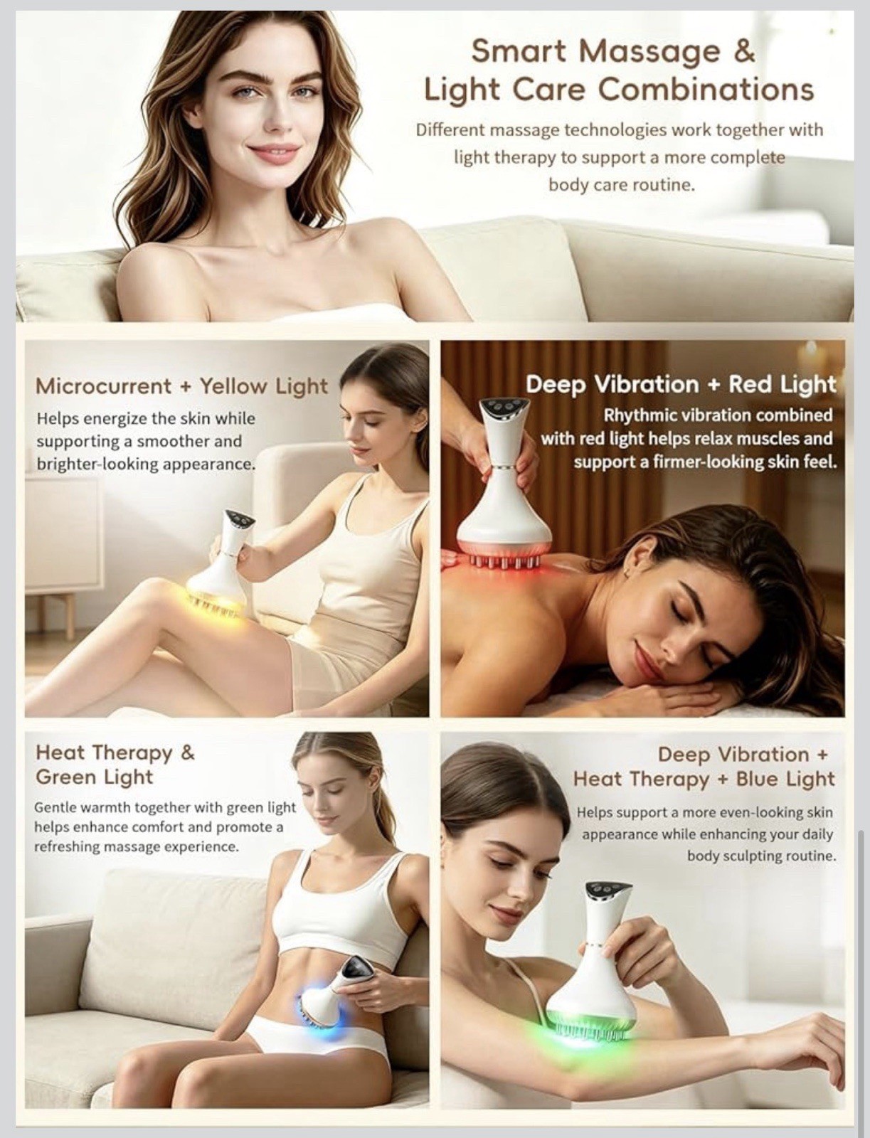 Teryva Lymphatic Drainage Massager Handheld Heated Vibration Microcurrent White