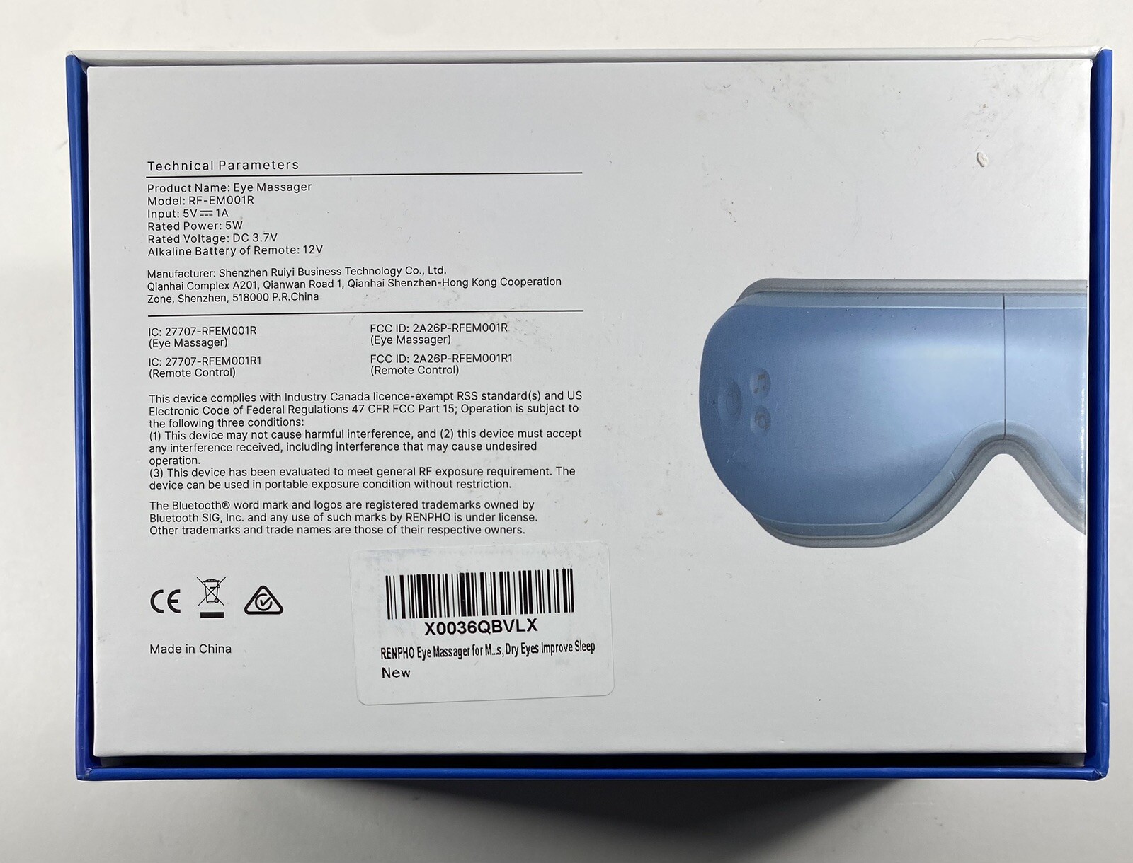 RENPHO Eyeris 1 Eye Massager w/ Heat Music & Bluetooth Includes Remote Tested