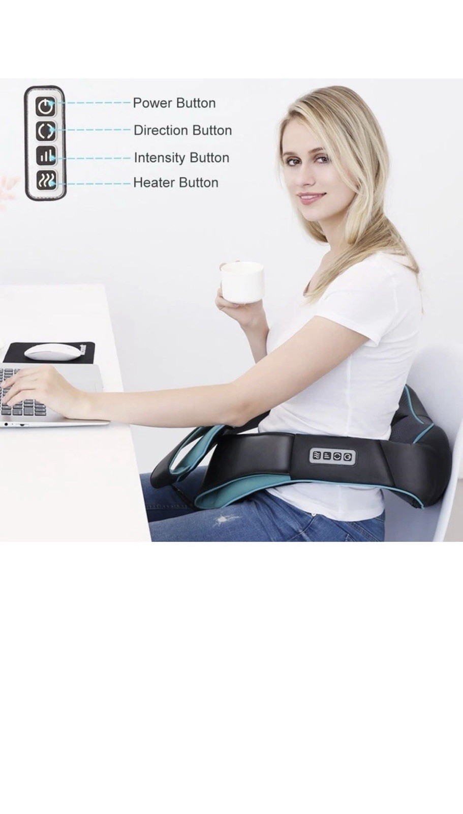 Deep Tissue Massager 8 Kneading Nodes Infrared Heating Adjustable Speed Relax US
