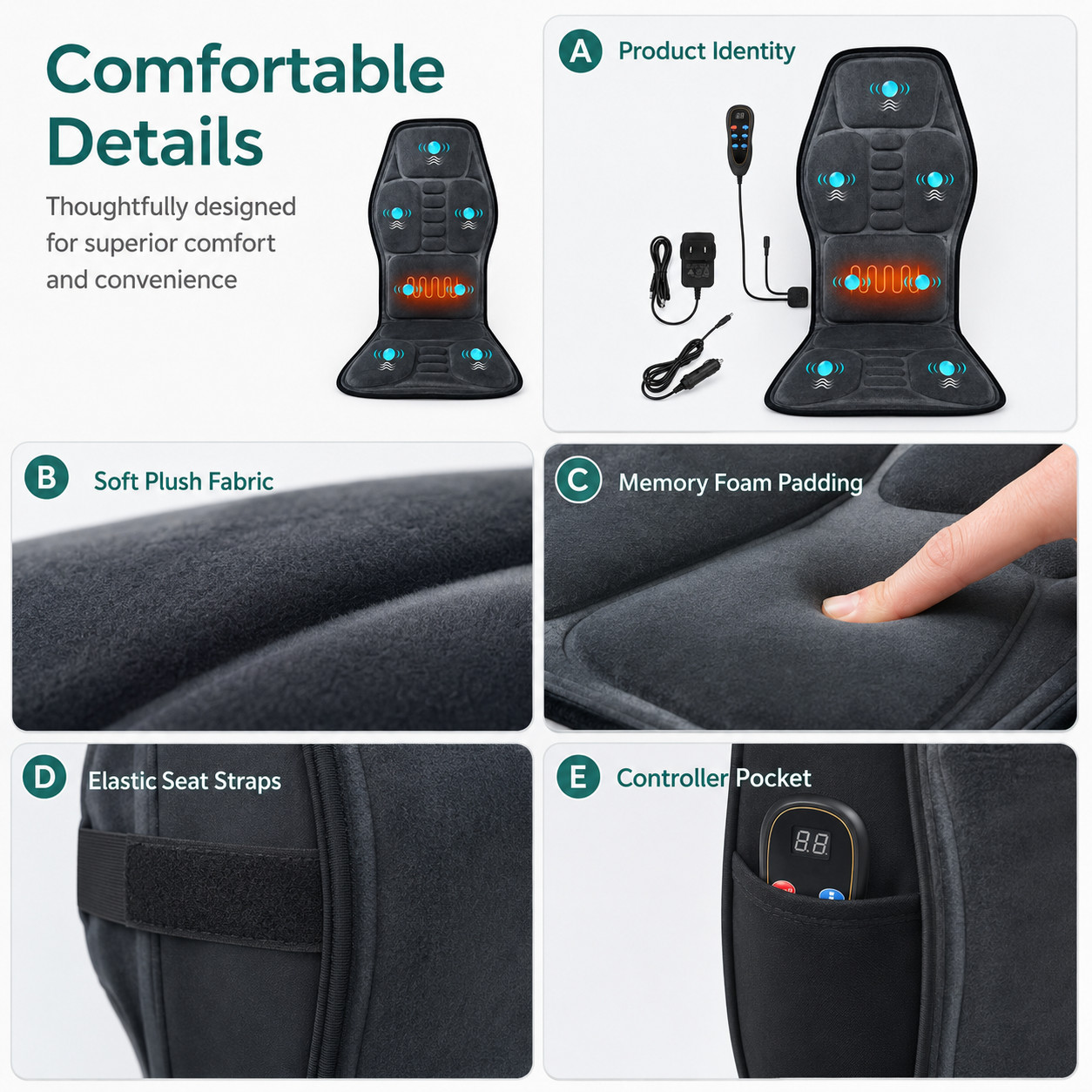 Back Massager with Heat 7 Motors Massage Seat Cushion 9 Modes Chair Pad