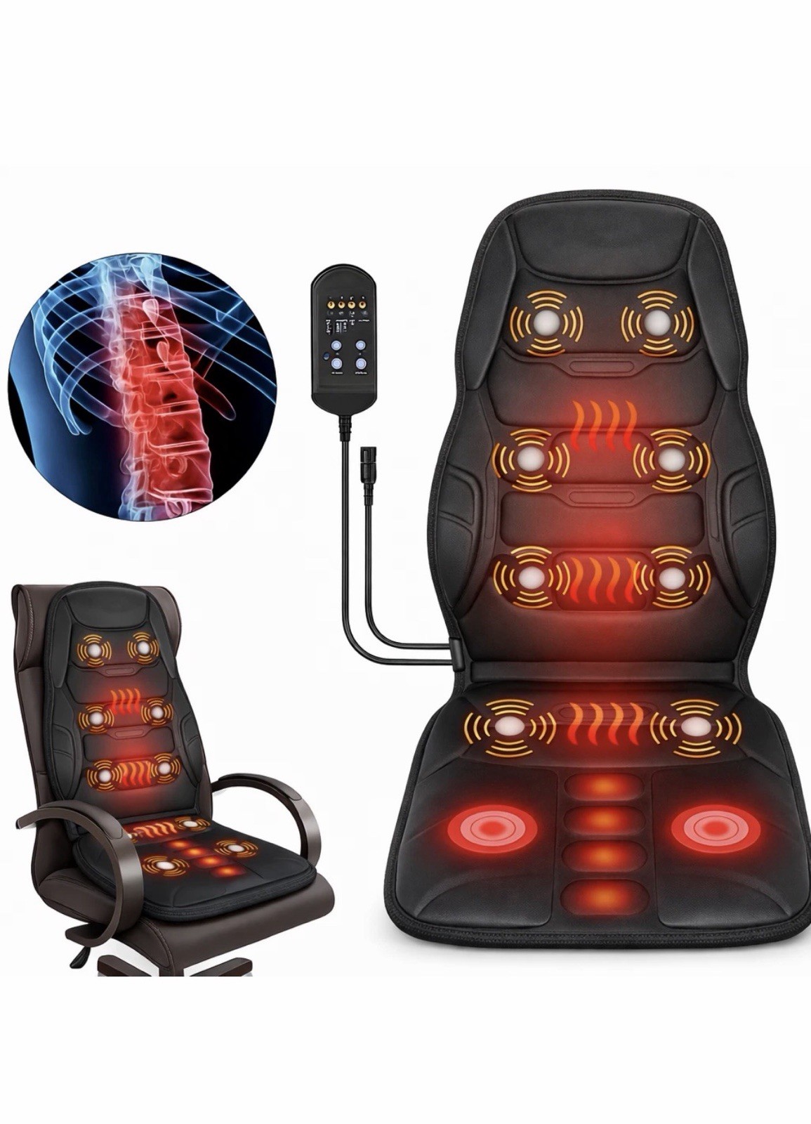 Massage Seat Cushion With Heated Back Neck Body Massager Chair For Home Office