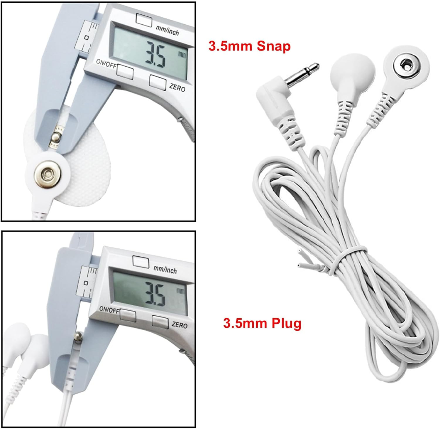 4 Count TENS Wires 3.5Mm Plug TENS to 3.5Mm Snap Electrode Wires for TENS Unit E