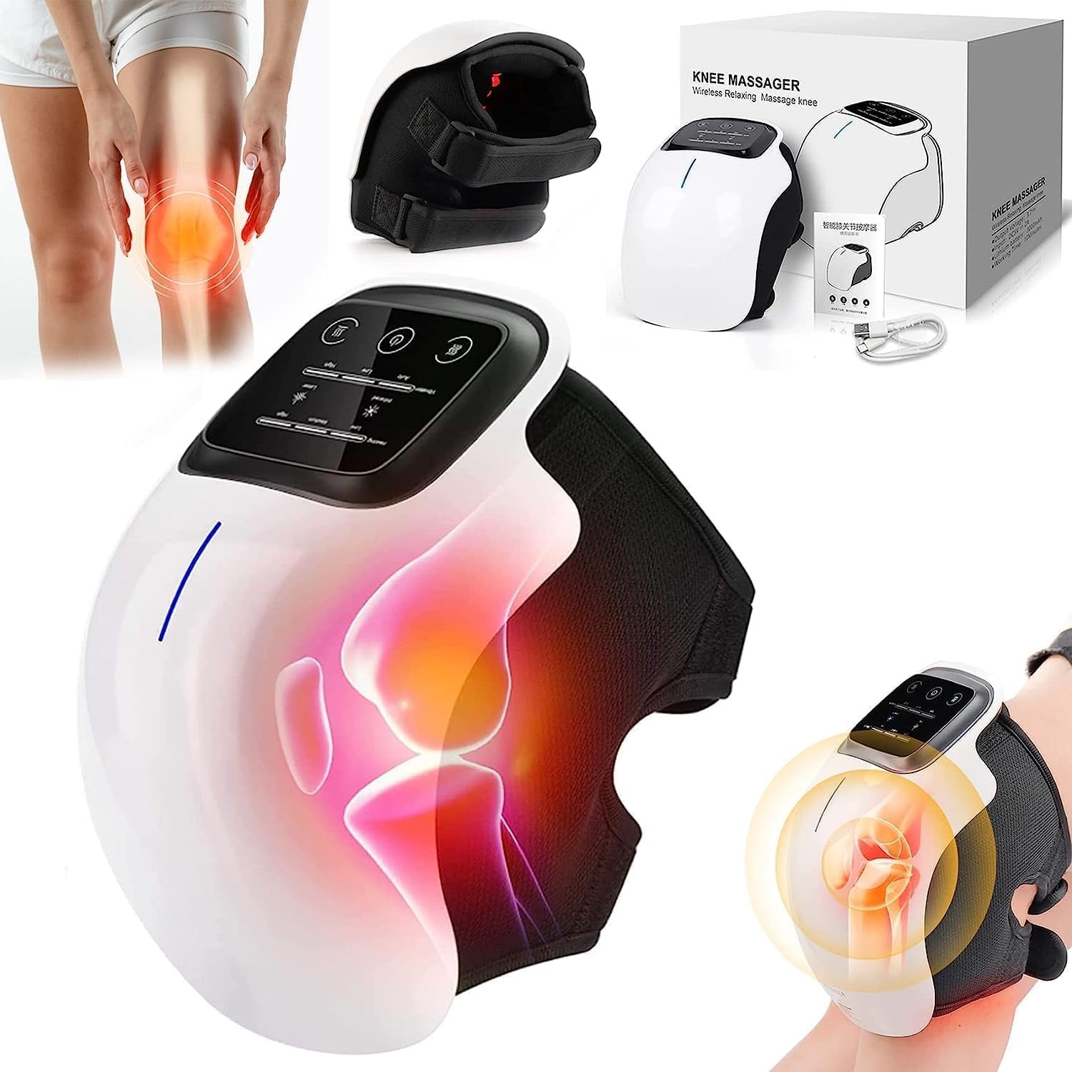 Heated Knee Massager with Vibration & Red Light Therapy Adjustable Knee Brace