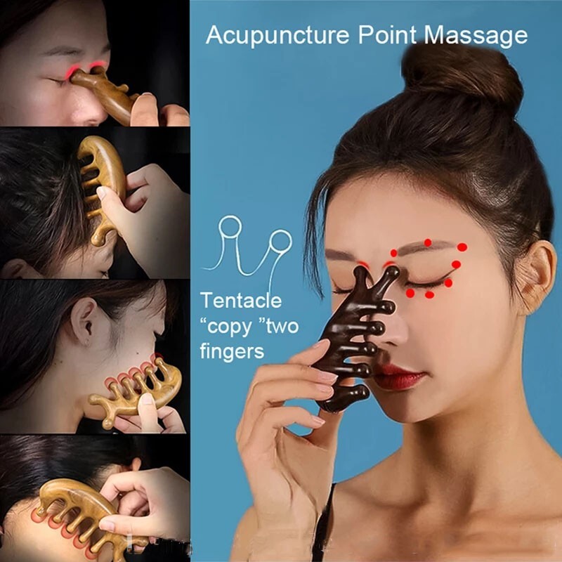 Sandalwood Massage Comb Head Meridian Scalp Comb Eye Scraping Wide Tooth Comb