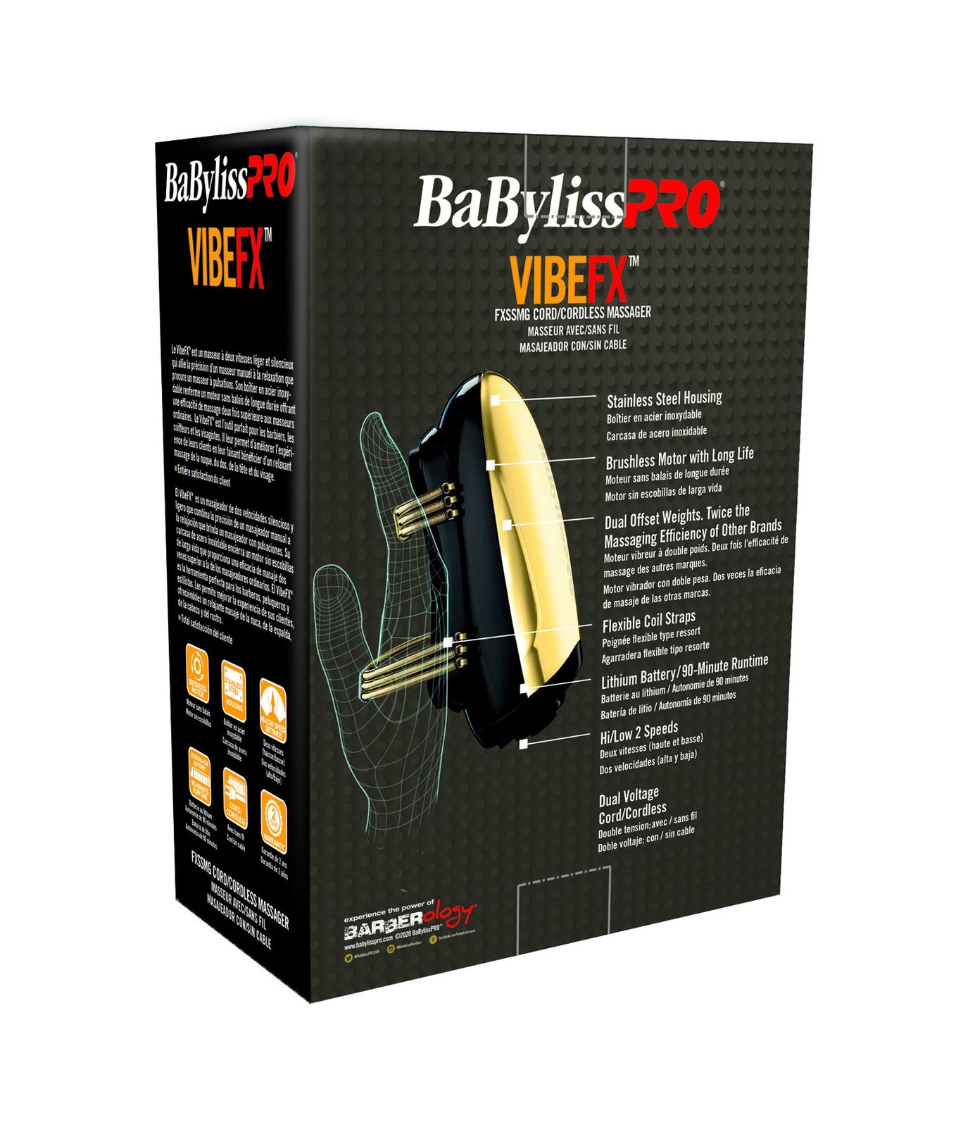 BaBylissPRO GOLDFX Cord/Cordless Massager 1 Count (Pack of 1), Gold