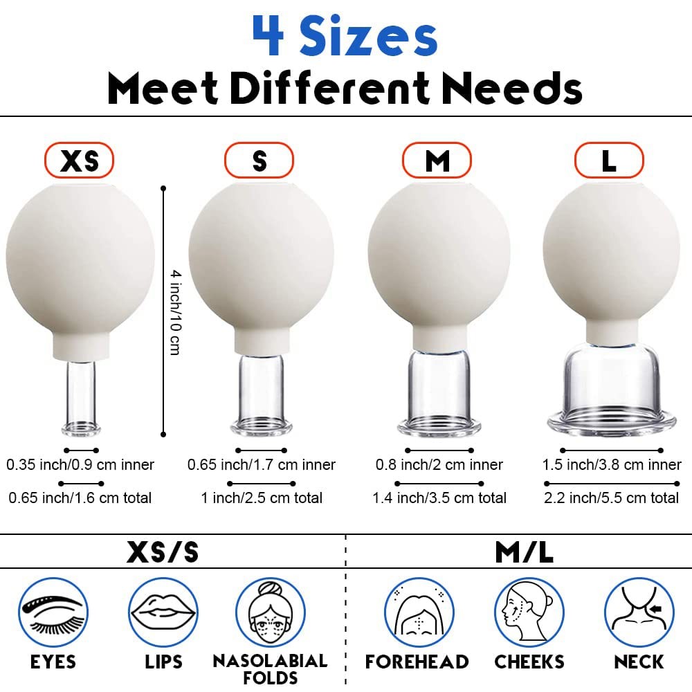4 PCS Glass Facial Cupping Set | Silicone Vacuum Suction | White