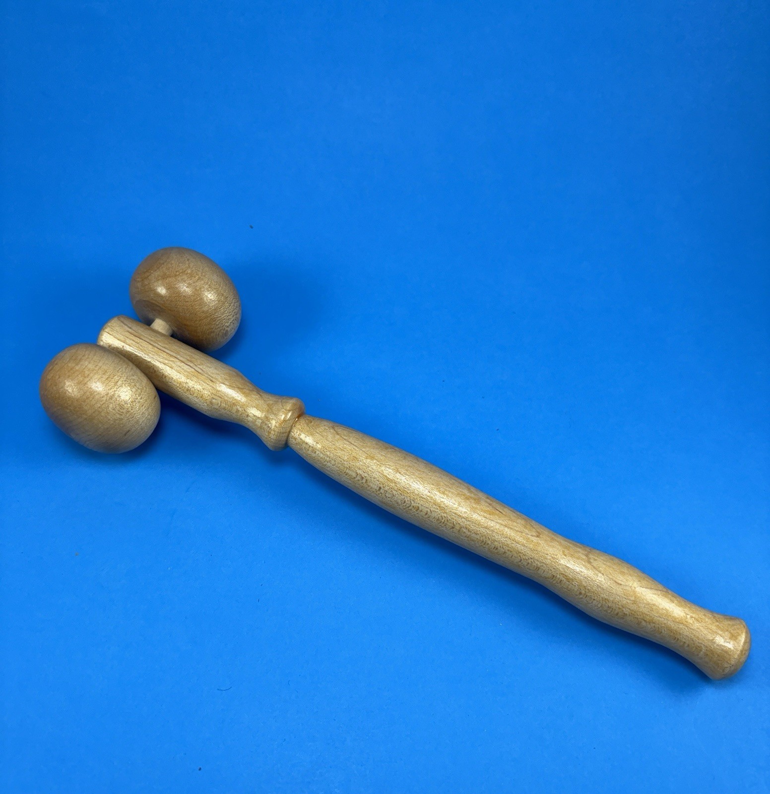 Hand Held 10” Wooden Dual-Ball Massage Roller Back/Body Reflexology Sore Muscles