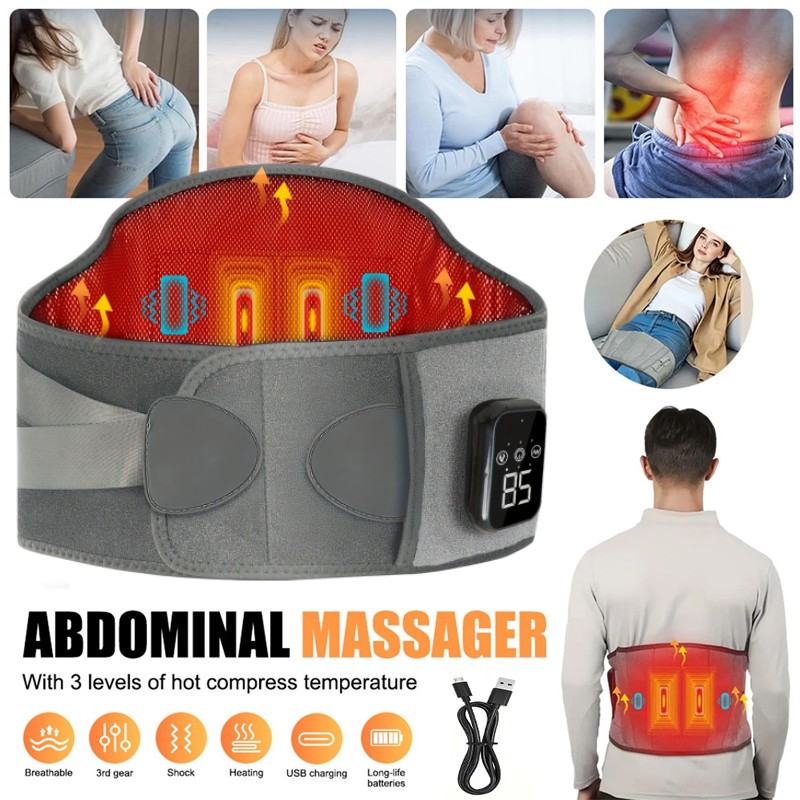 Grey Heated Lower Back Brace for Back Pain Relief Back Belt w/Heating &Vibration