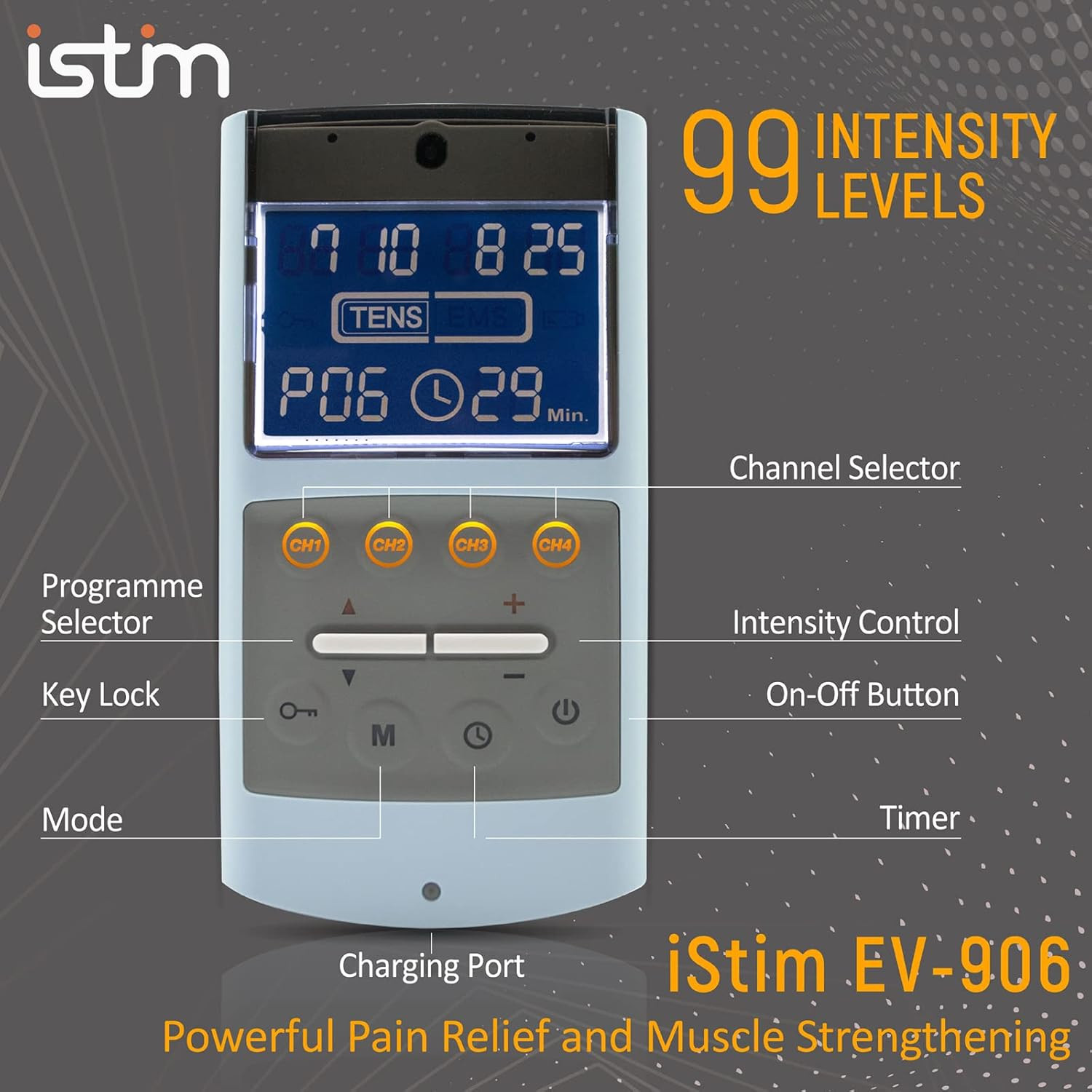 TENS EMS Muscle Stimulator, EV-906 for Pain Relief and Muscle Strengthening, Jap