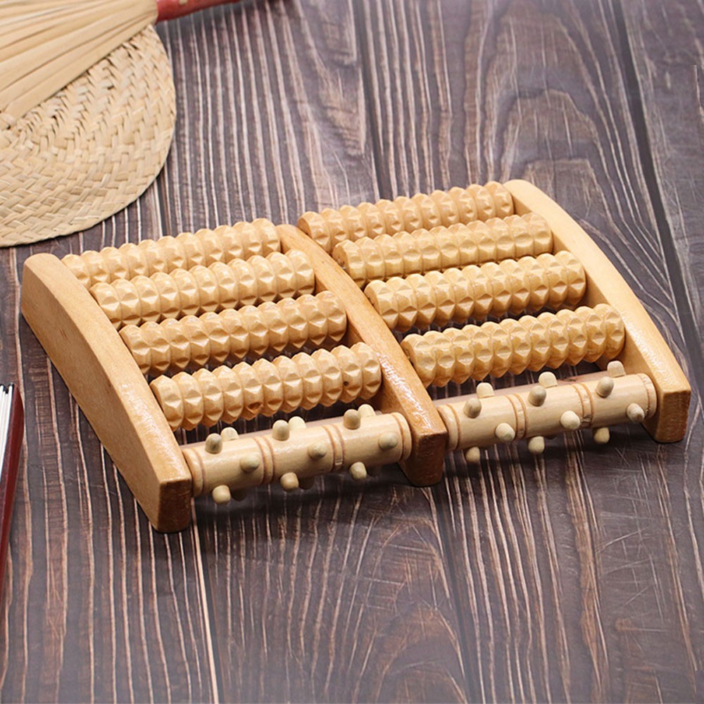 Wooden foot pain massager 5 Roller Care reflex relaxation pressure relief JQ
