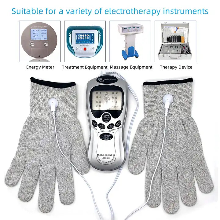 One Pair of Silver Conductive Massage Gloves For Tens Machine Beauty Machine US