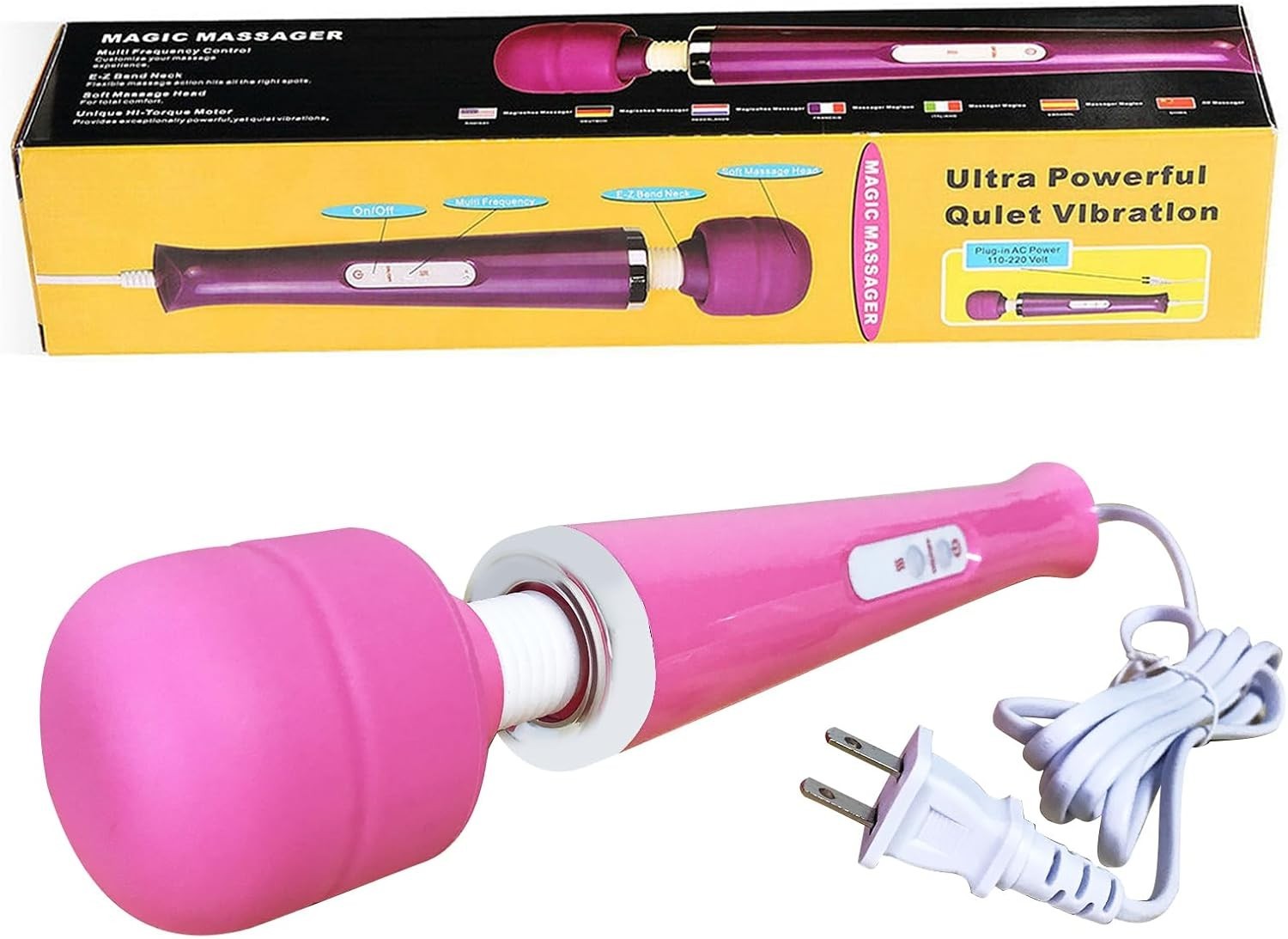 Handheld Electric Body Massager Wand Plug-in Corded Deep Tissue Full Body Pink