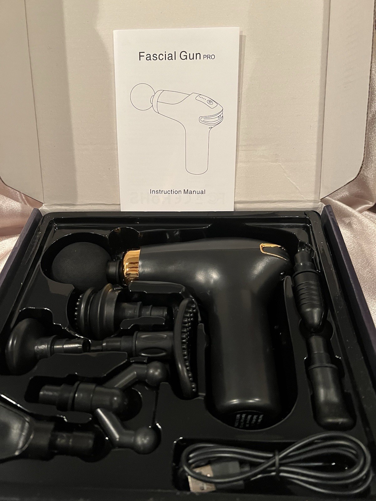 NIB! Massager Rechargeable w/8 Attachments & USB Charger~Black (30w; 7.4v)