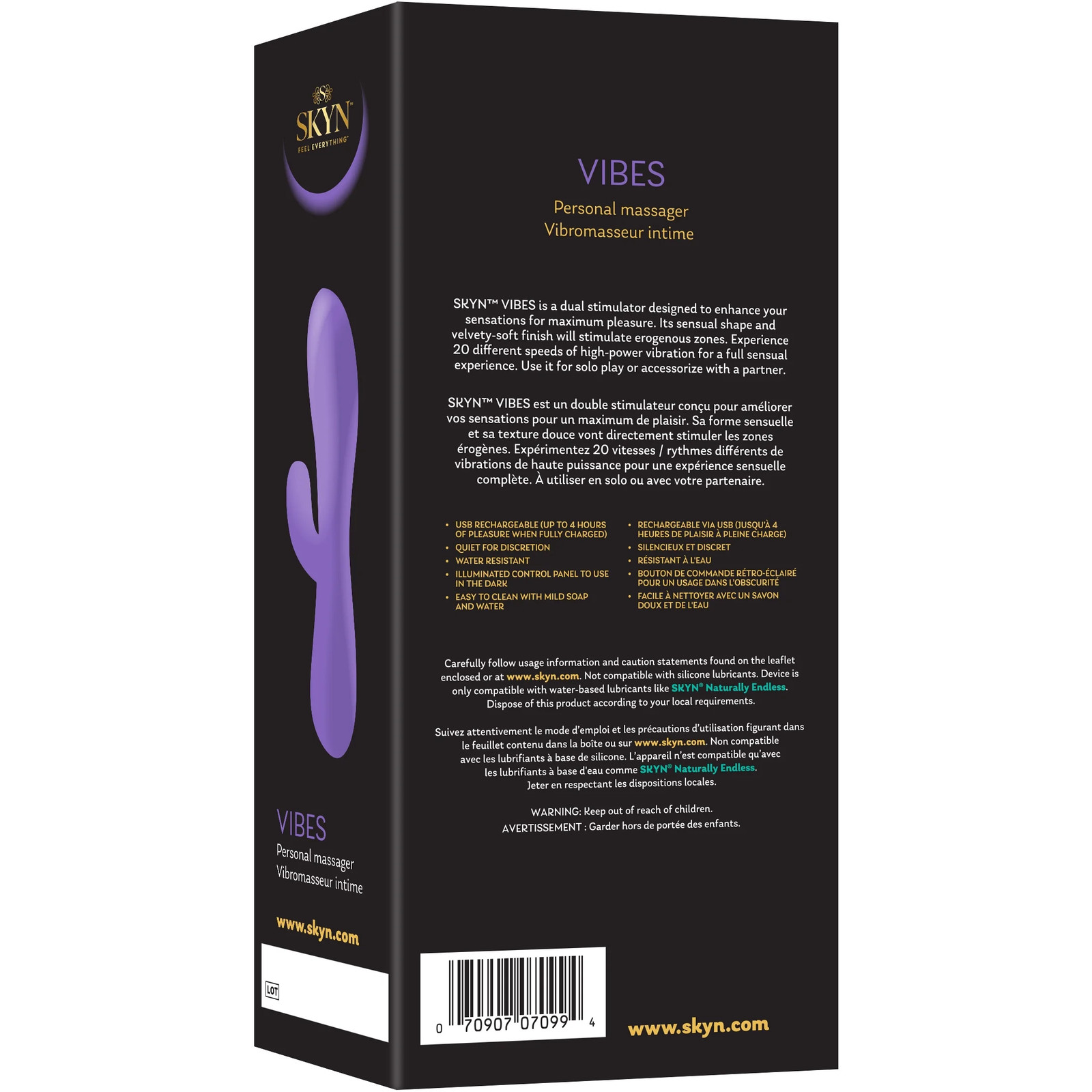 SKYN Vibes Personal Massage Wand Vibrator, 20 Speeds, Purple, 1 Count