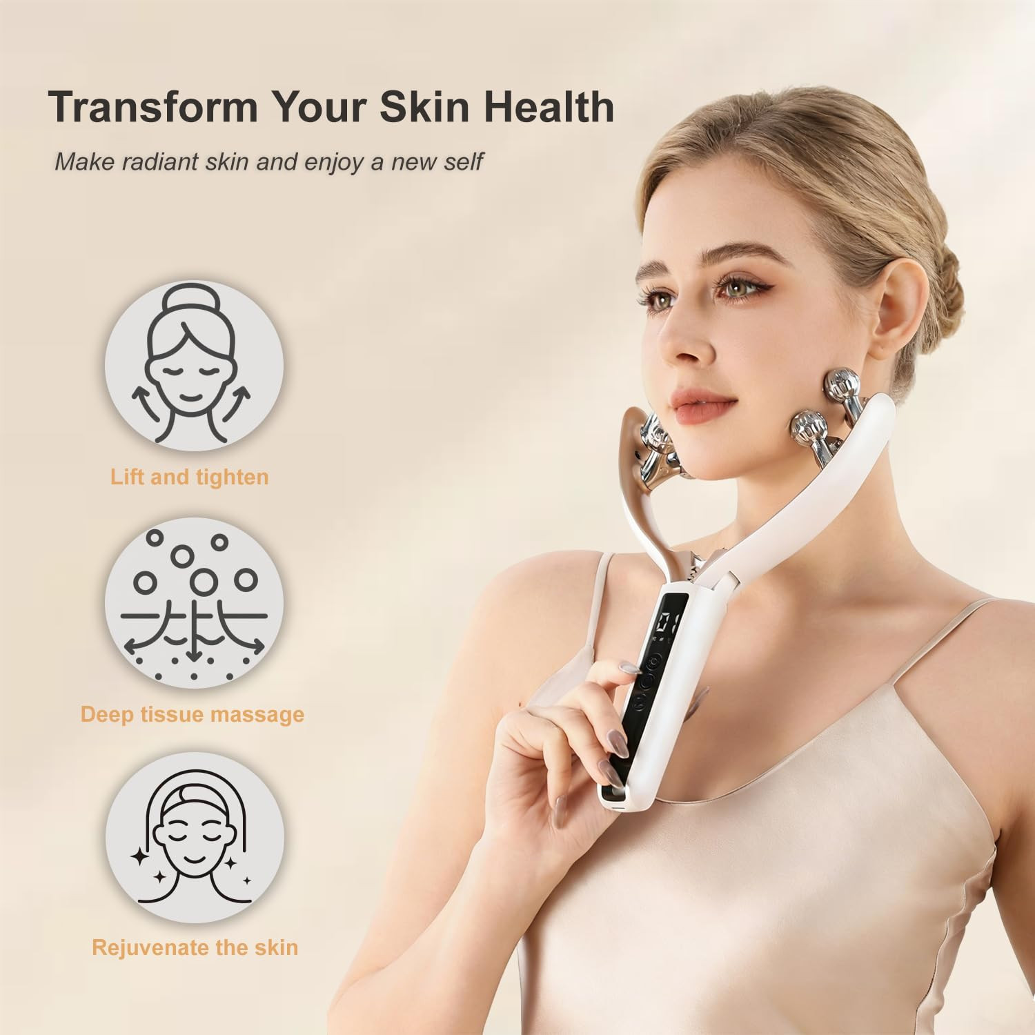 Facial Massager with 3D Roller,Lymphatic Drainage Tool for Face,Arm,Leg and Neck