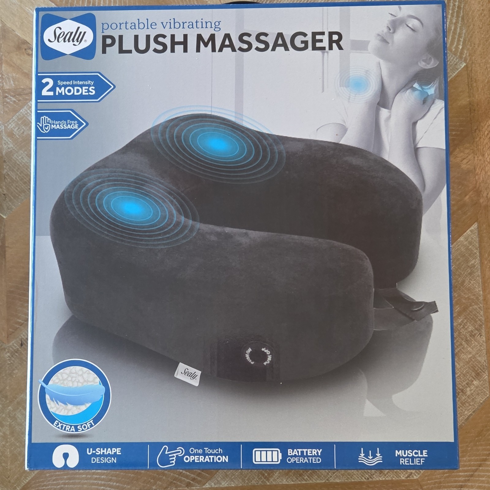 Sealy Plush Vibrating U-Shape Neck/Shoulder Massager 2-Speed Battery, Black