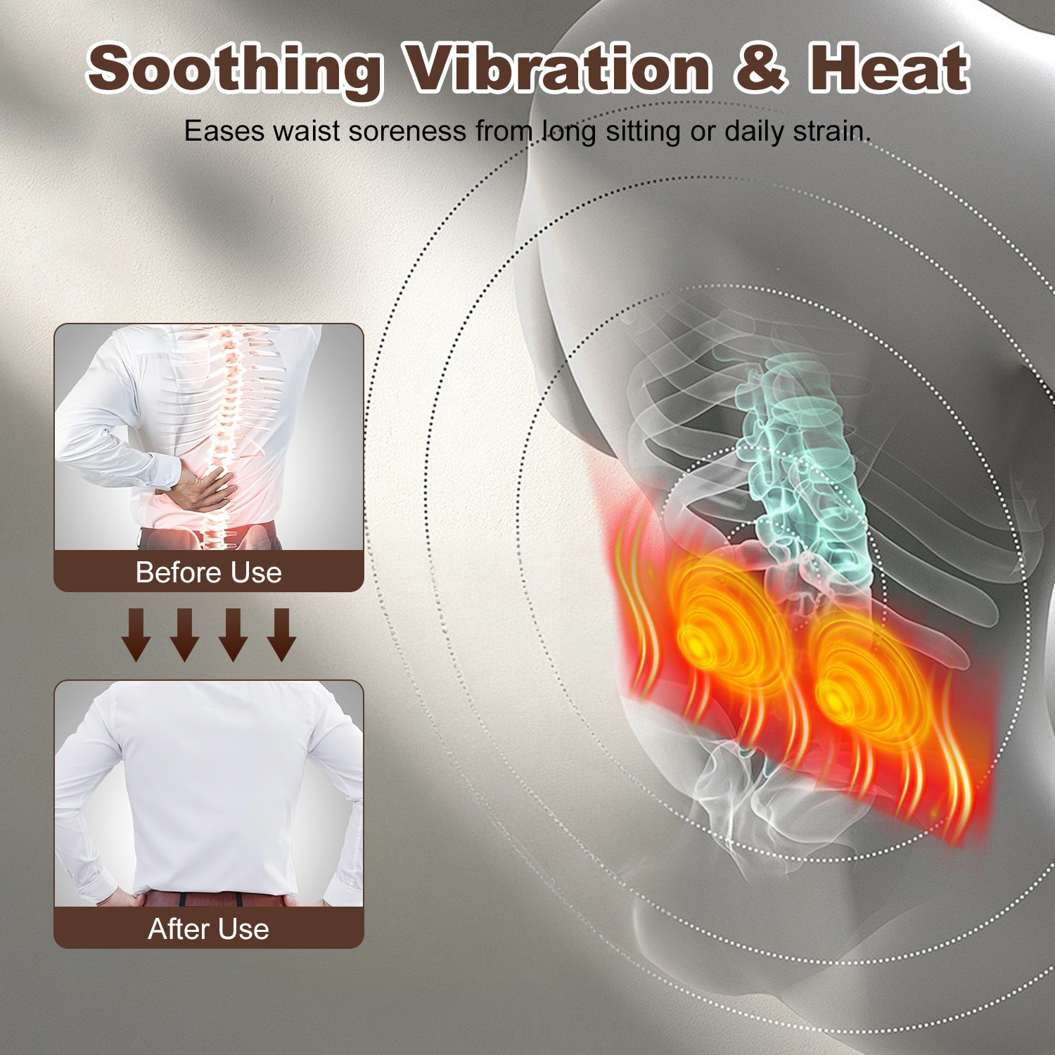 Lumbar Support Pillow with Heat & Vibration – Memory Foam Back Massager 120V US