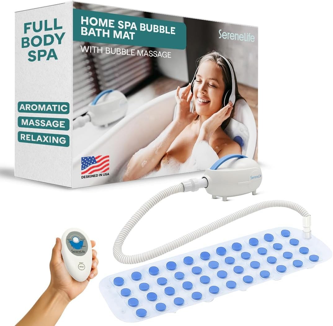 SereneLife Bubble Bath Mat Full Body Spa Massage with Warm Air and Remot Control