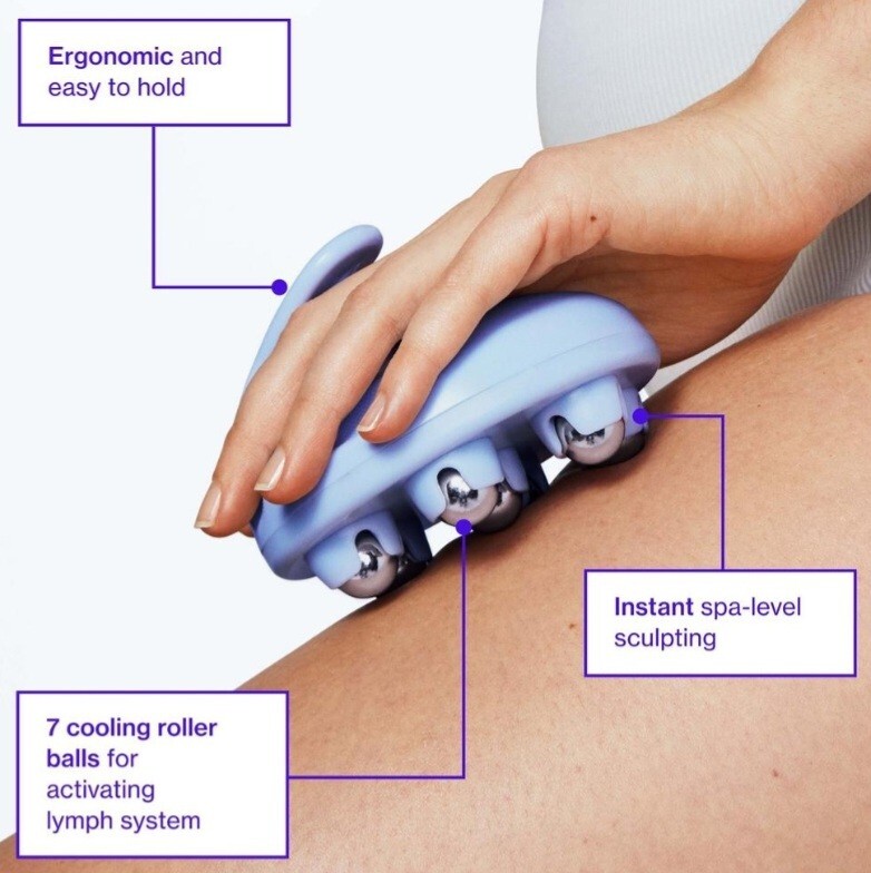 Love Wellness Bye Bye Bloat Lymphatic Massage Roller Handheld & Sample Bloat Oil