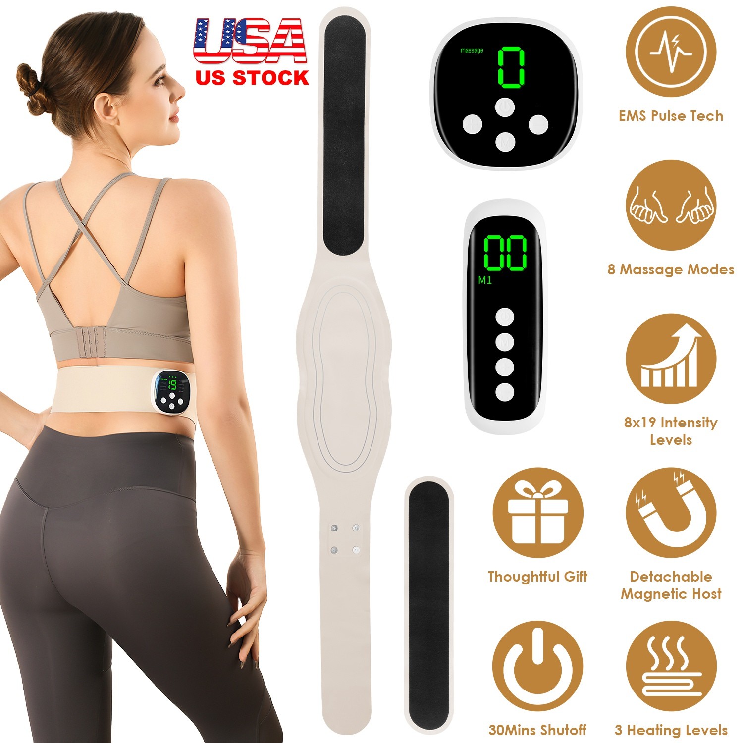 8 Massage Mode Cordless Portable Heating Pad Massager for Lower Back Pain Relief